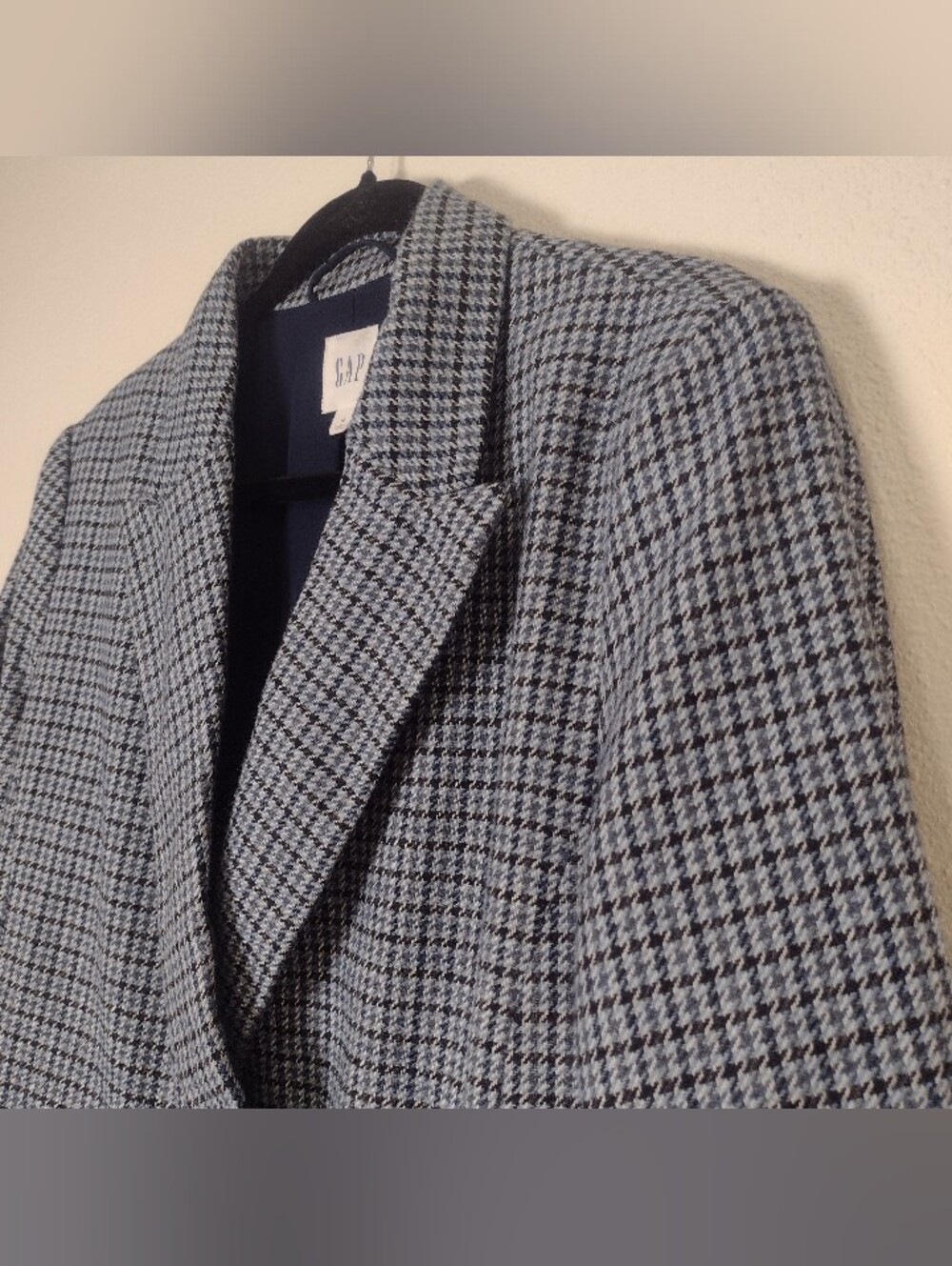 Gap Houndstooth Wool Blend Blazer Double Button Blue Size 12 - Picture 9 of 16